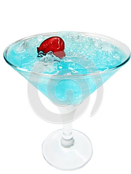 Alcohol liqueur blue curacao cocktail with cherry