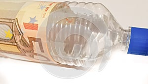 Alcohol lotion wrapped with fifty euro banknote