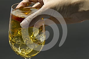 Alcohol Mix soda and ice. On a black background