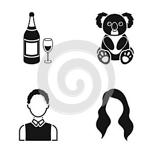 Alcohol, profession and or web icon in black style. hairdresser, animal icons in set collection.