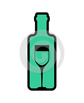 Alcohol sign. Bottle of wine and glass