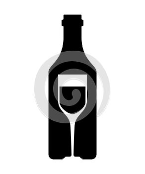 Alcohol sign. Bottle of wine and glass