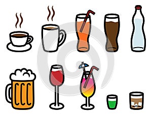 Alcohol, soft and hot drinks collection