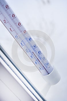 Alcohol street thermometer. The temperature meter. The temperature is low outside