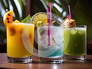 Alcohol tropical coctails in the bar