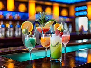 Alcohol tropical coctails in the bar