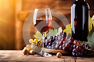 alcohol vine bottle wine food beverage glass winery background grape drink. Generative AI.