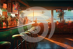 alcohol vintage beverage tropical drink cocktail glass fruit interior bar party. Generative AI.