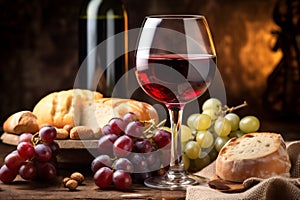 alcohol winery beverage bottle glass background food grape wine drink party. Generative AI.