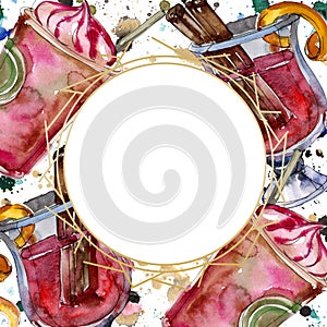 Alcoholic bar party cocktail drink. Nightclub sketch drawing. Watercolour drawing fashion aquarelle isolated.