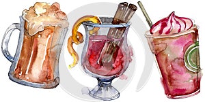 Alcoholic bar party cocktail drink. Watercolor background illustration set.  drinks illustration element.