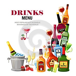 Alcoholic Beverages Drinks Menu Flat Poster