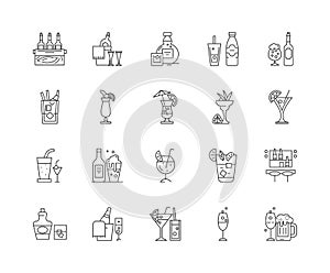 Alcoholic beverages line icons, signs, vector set, outline illustration concept