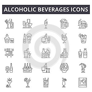 Alcoholic beverages line icons for web and mobile design. Editable stroke signs. Alcoholic beverages outline concept