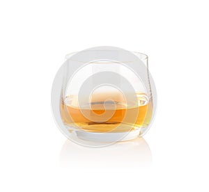 Alcoholic beverages. Scotch whiskey in elegant glass on white background