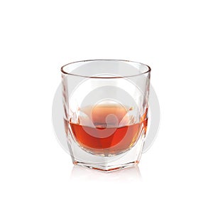 Alcoholic beverages. Scotch whiskey in elegant glass on white background