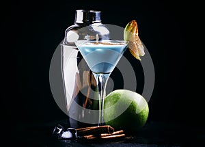 Alcoholic cocktail blue temptation, with vodka, liqueur, cream,
