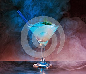 Alcoholic, cocktail, dramatic interior, smoke, reflection, violet, bodily