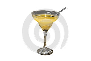 Alcoholic cocktail glass with orange juice and straw isolated on a white background