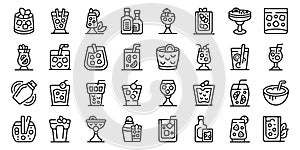 Alcoholic cocktail icons set outline vector. Drink food