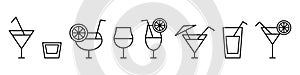 Alcoholic cocktail line icons set. Cocktail glasses icon. Vector isolated