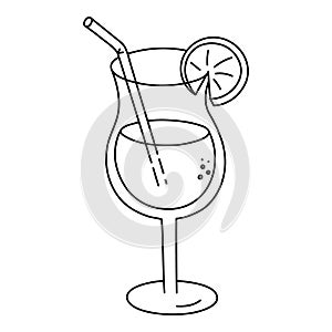 Alcoholic cocktail, long drink beverage for holiday celebrating. Use for decorating design festive menu. Hand-drawn doodle style.