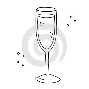 Alcoholic cocktail, long drink beverage for holiday celebrating. Use for decorating design festive menu. Hand-drawn doodle style.