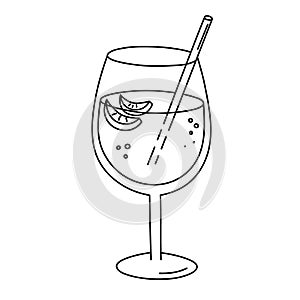 Alcoholic cocktail, long drink beverage for holiday celebrating. Use for decorating design festive menu. Hand-drawn doodle style.
