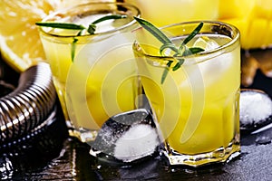 Alcoholic cocktail, mango rum collins, with syrup, lemon juice,