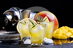 Alcoholic cocktail, mango rum collins, with syrup, lemon juice,