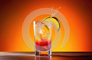 alcoholic cocktail, soft drink with ice, summer cocktail with grenadine and orange, International Bartenders Day,