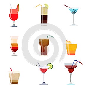 Alcoholic cocktails isolated on black background. Cocktail drink. Vector