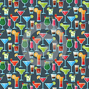 Alcoholic cocktails seamless pattern background fruit cold drinks tropical cosmopolitan freshness party alcohol sweet