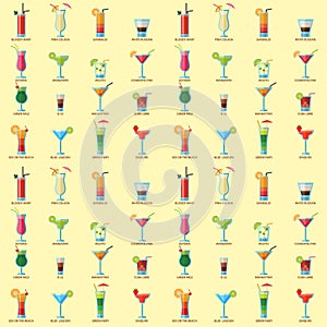Alcoholic cocktails seamless pattern background fruit cold drinks tropical cosmopolitan freshness party alcohol sweet