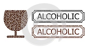 Alcoholic Distress Stamps with Notches and Glass Collage of Coffee Grain