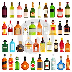 Alcoholic Drinks Bottles Large Vector Set