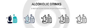 Alcoholic drinks icon in filled, thin line, outline and stroke style. Vector illustration of two colored and black alcoholic