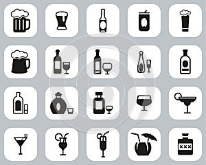 Alcoholic Drinks Icons Black & White Flat Design Set Big