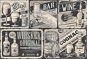 Alcoholic drinks set flyers monochrome