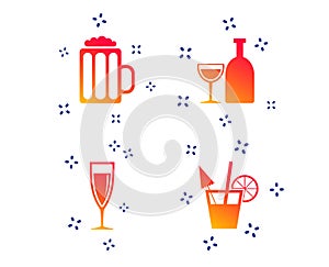Alcoholic drinks signs. Champagne, beer icons. Vector