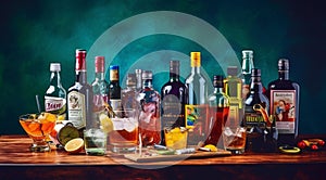 alcoholic drinks on the table, alcoholic drinks on abstract background