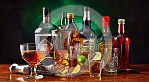 alcoholic drinks on the table, alcoholic drinks on abstract background