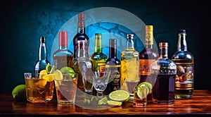 alcoholic drinks on the table, alcoholic drinks on abstract background