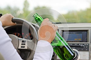 Alcoholic female driving a car