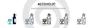 Alcoholic icon in filled, thin line, outline and stroke style. Vector illustration of two colored and black alcoholic vector icons