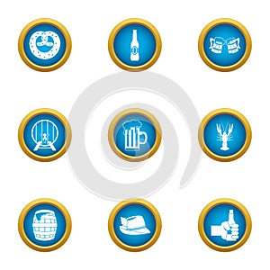 Alcoholic intoxication icons set, flat style