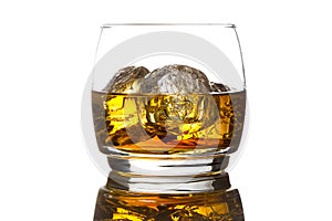 Alcoholic Whiskey Bourbon in a Glass with Ice