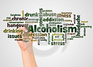 Alcoholism word cloud and hand with marker concept