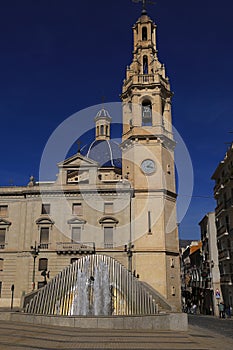 The Spain Square, Santa Maria church and fountain designed by Santiago Calatrava architect in Alcoy