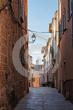 Alcudia street. Typical old town in Mallorca with a narrow street